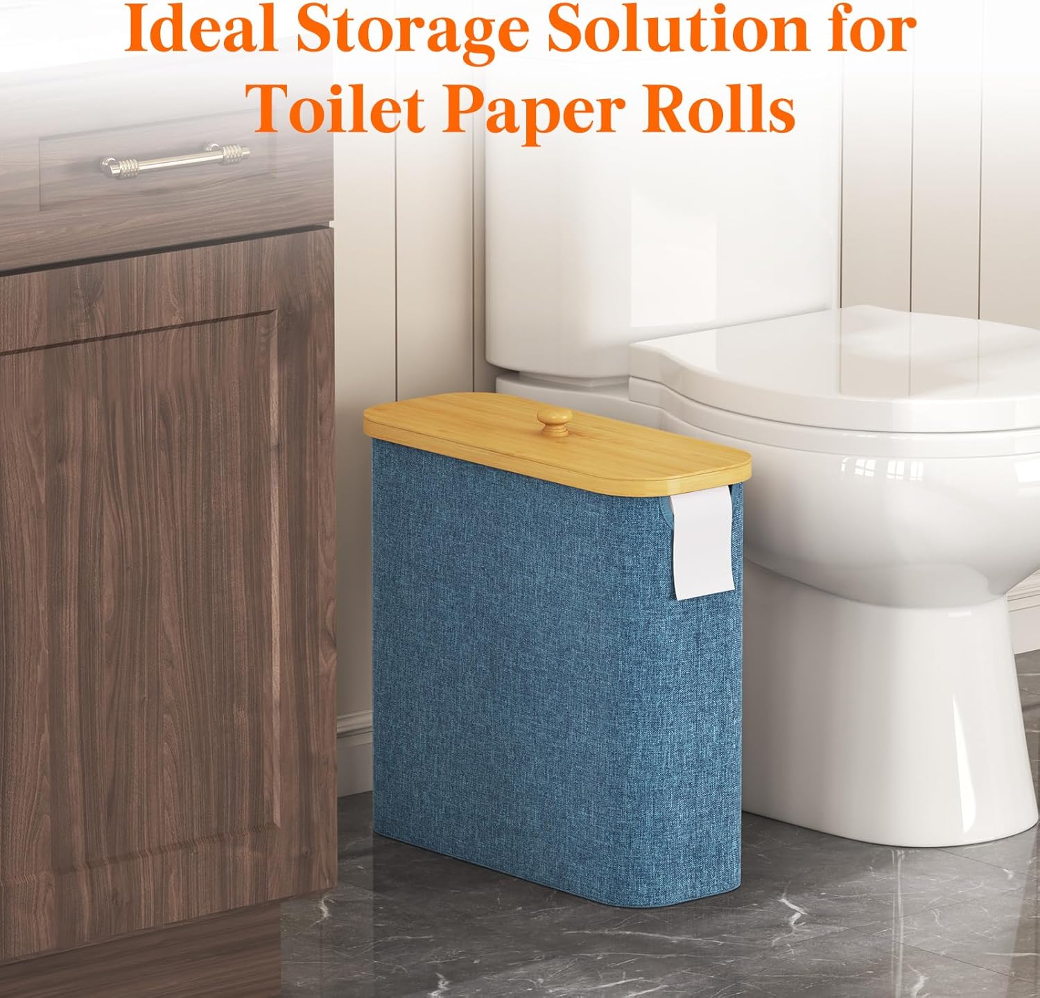 Toilet Paper Storage 30L, Bamboo Toilet Paper Basket with Lid and Handle, Free Standing Toilet Paper Holder Stand