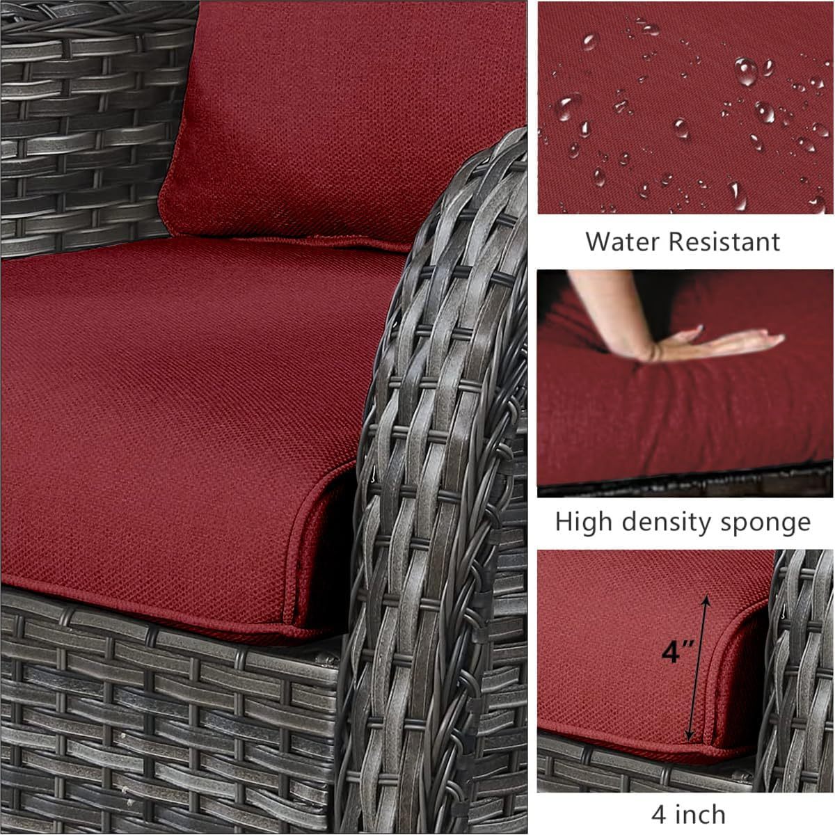 Patio Furniture Set with Fire Pit Table 5-Piece Wicker Outdoor Swivel Rocker Patio Chairs High Back Outdoor Couch Conversation Set