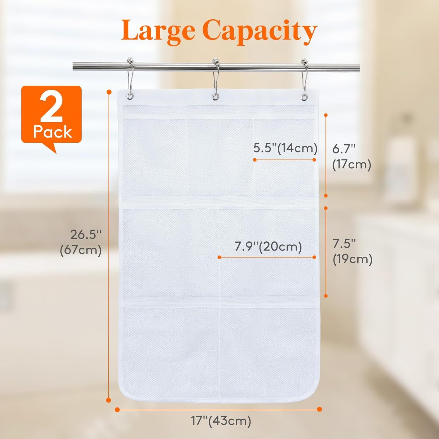 Mesh Shower Caddy, 7 Pockets Hanging Shower Organizer with Quick Drying Mesh, Portable Space Saving Bathroom Organizer to Hold Soap