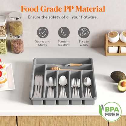 Silverware Drawer Organizer Tray, Plastic Cutlery Storage for Kitchen Drawer, Flatware and Utensil Holder Divider