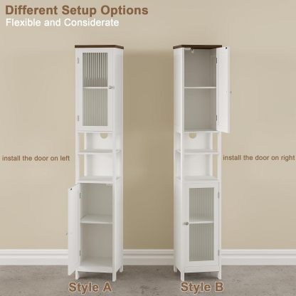 Tall Bathroom Storage Cabinet with Light，5-Tier Narrow Bathroom Cabinet with 2 Doors