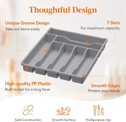 Silverware Drawer Organizer Tray, Plastic Cutlery Storage for Kitchen Drawer, Flatware and Utensil Holder Divider