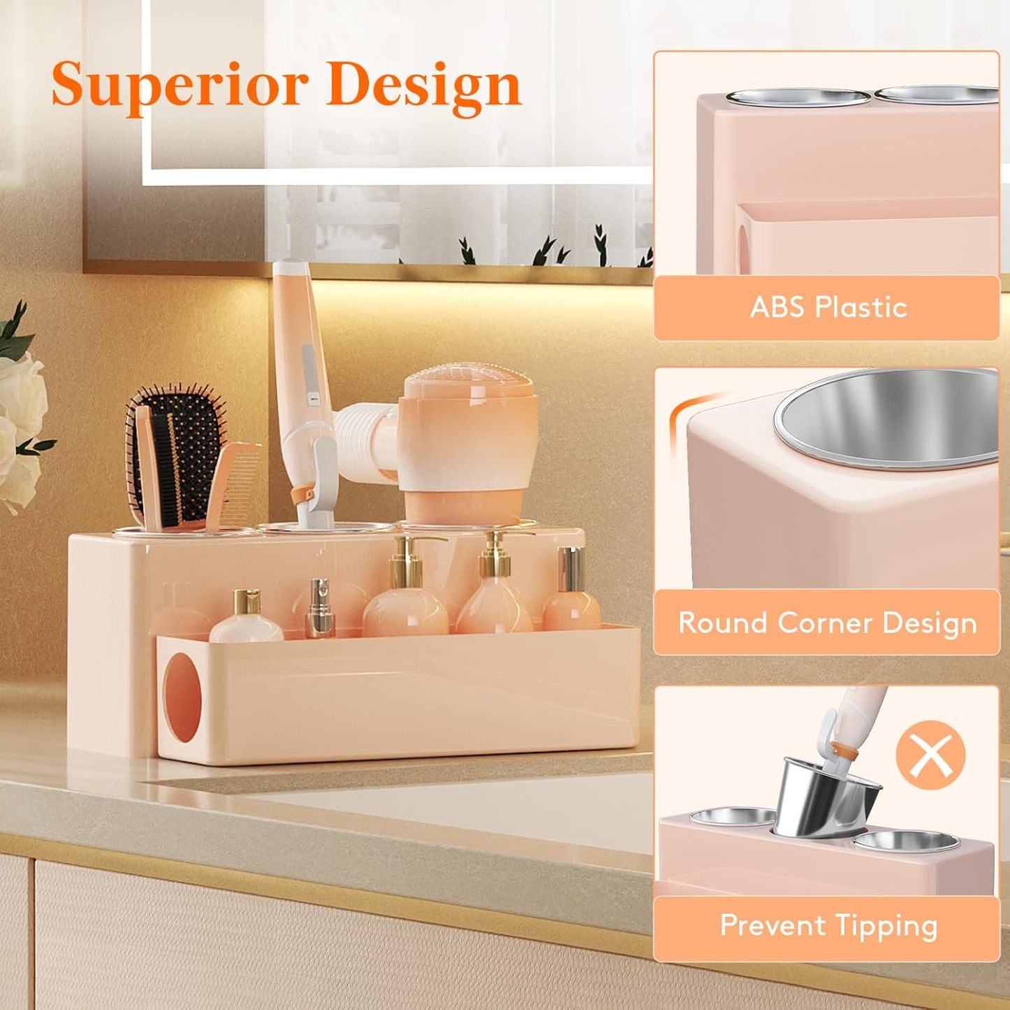 Hair Tool Organizer, Hair Blow Dryer Holder Countertop, Removable Acrylic Hair Brush Storage Stand