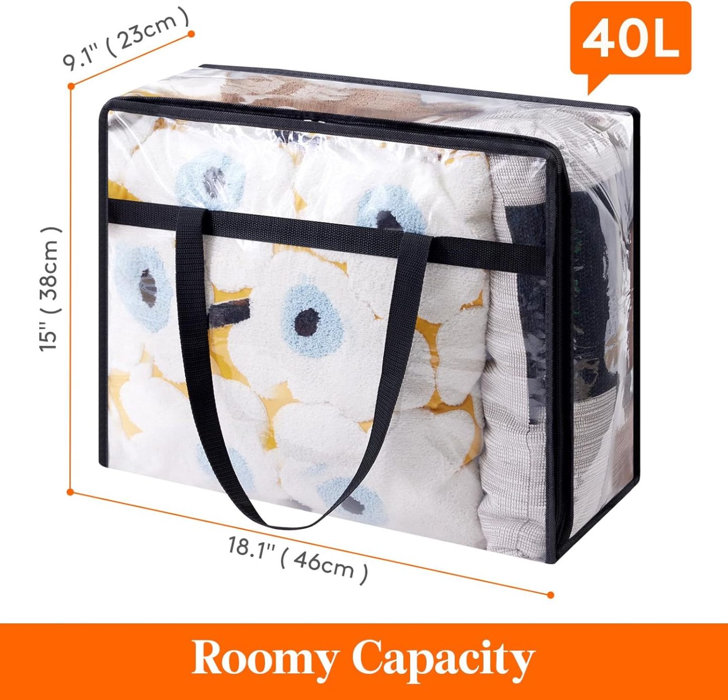4 Pack Clear Clothes Storage Bags, 40L Plastic Blanket Storage Bags, Vinyl Foldable Moving Bags with Zipper