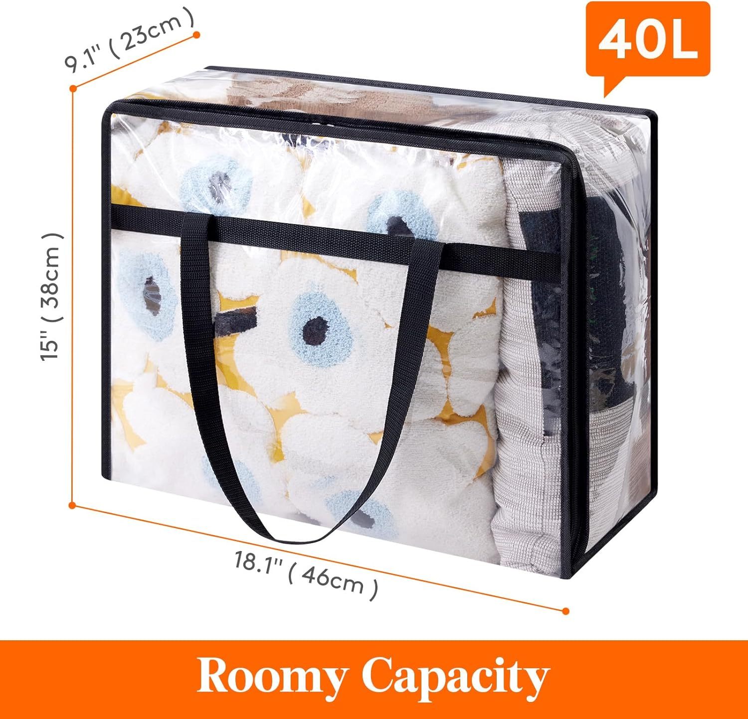 4 Pack Clear Clothes Storage Bags, 40L Plastic Blanket Storage Bags, Vinyl Foldable Moving Bags with Zipper