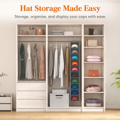 10 Compartments Hat Organizer for Baseball Caps, 1 Pack Hat Rack Hanging Storage Organizer