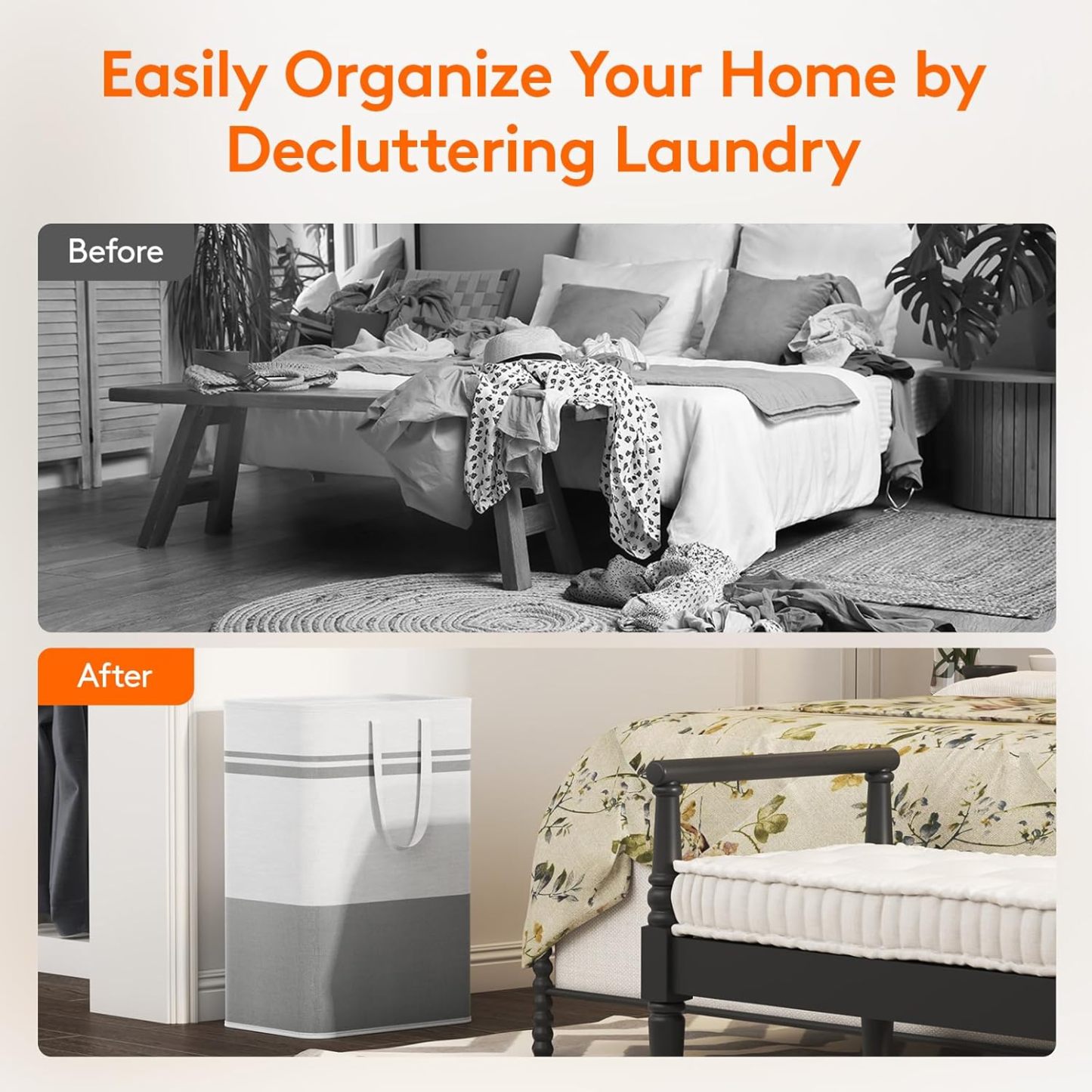 2 Pack 80L Large Freestanding Laundry Hamper, Collapsible Laundry Basket with Easy Carry Handles, Waterproof Tall Clothes Hamper