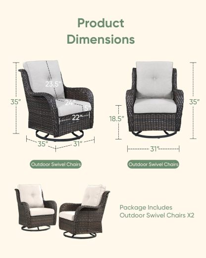 Outdoor Swivel Rocker Wicker Patio Chairs Set of 2
