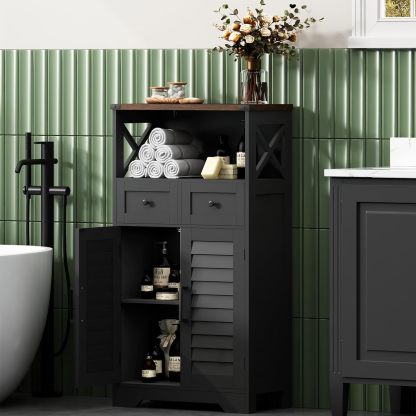 Farmhouse Storage Cabinet, Bathroom Floor Cabinet with Doors and Drawers