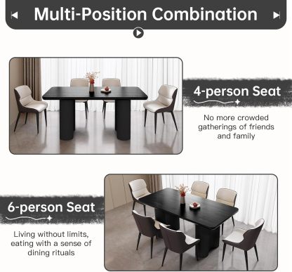 63" Black Dining Table, Modern Kitchen Table with Spacious Desktop, Kitchen Dining Table with Sturdy Sleek Wave Support Pedestal for Dining Room