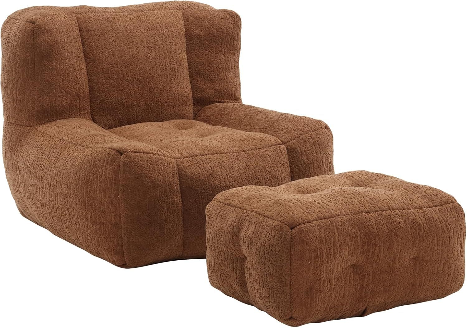 Microfiber Upholstered Bean Bag Sofa for Adults, Stuffed Bean Bag Couch with Footstool