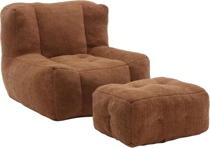 Microfiber Upholstered Bean Bag Sofa for Adults, Stuffed Bean Bag Couch with Footstool