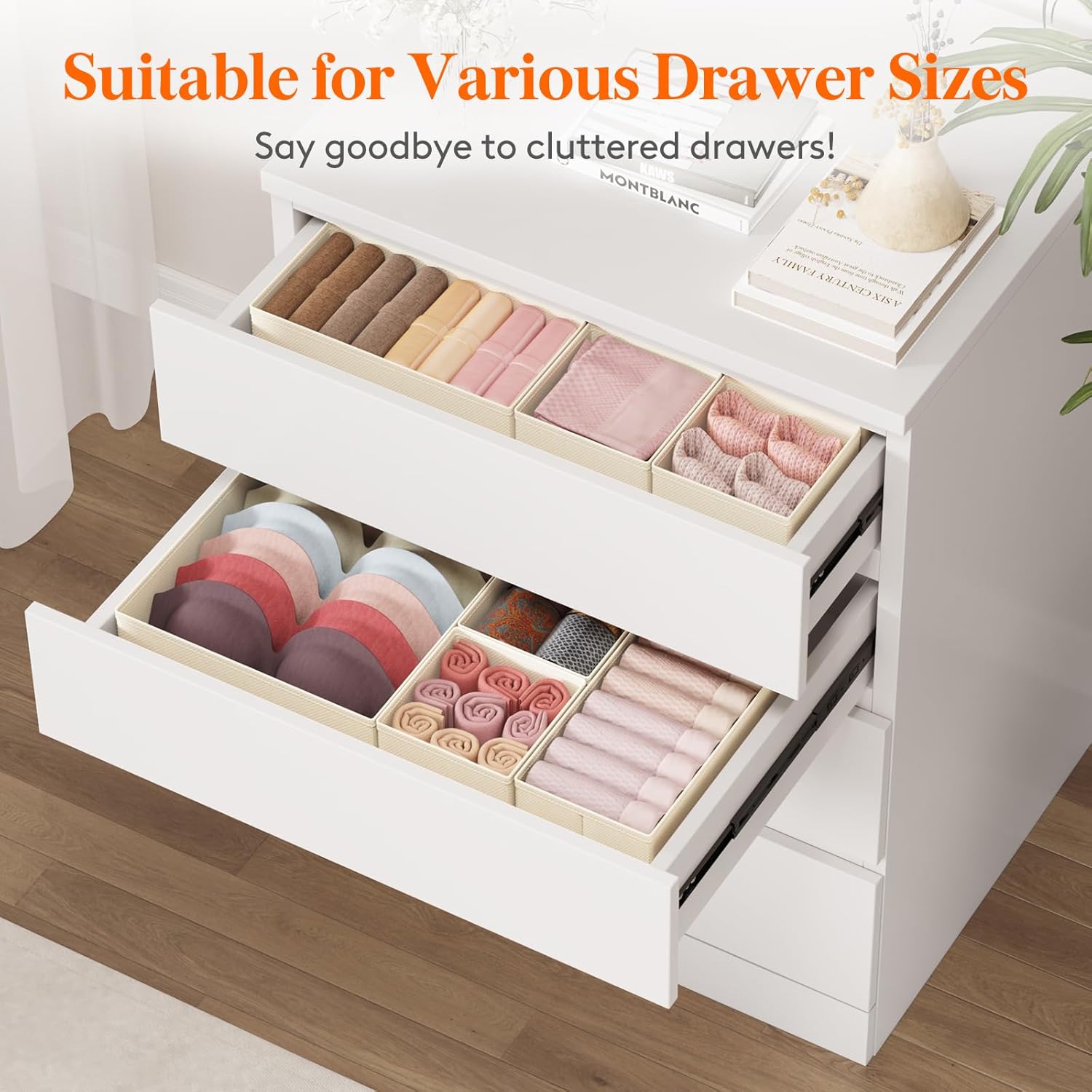 24 Pack Drawer Organizer, Dresser Underwear Drawer Organizer Bins, Foldable Fabric Closet Organizers, Storage Drawer Dividers