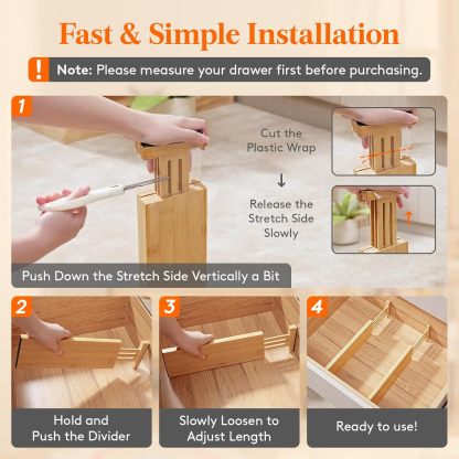 5 Pack Drawer Dividers Bamboo 4" High, 12-17" Adjustable Drawer Organizers for Clothes, Expandable Dresser Separators