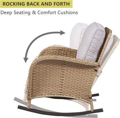 Patio Wicker Rocking Chairs Set of 2 Rattan Outdoor Rocking Chairs for Front Porch Garden Backyard Lawn Balcony Weather Rocker Chair with Side Table