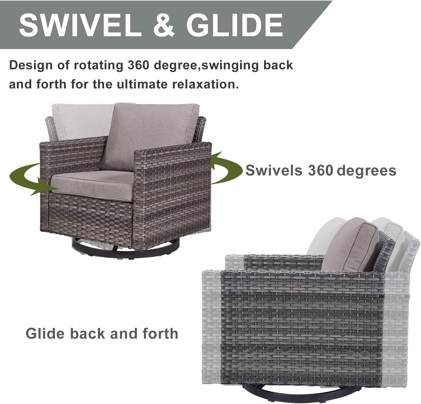 7 Piece Patio Furniture Set Outdoor Sectional Sofa,High Back Patio Swivel Rocker Chairs with Ottomans Coffee Table for Porch