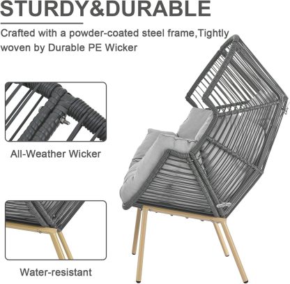 Egg Chair Oversized Outdoor Lounger Wicker Egg Basket Chair with Stand Cushions for Patio Backyard Bedroom Living Room 350LB Capacity