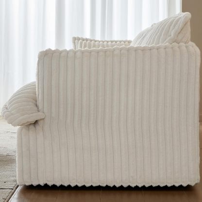 130.7" Corduroy Futon Couch, 4 Seater White Cloud Couch, Comfy Soft Sofa, Modern Corduroy Couch for Bedroom, Floor Couch for Living Room, Memory Foam Modular Cloud Couch (White, 4 Seater)