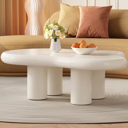 41.02" White Cloud Coffee Table, Modern Round Edge Coffee Table with 4 Sturdy Support Legs and 2.67" Thick Tabletop,Easy Match for Living Room