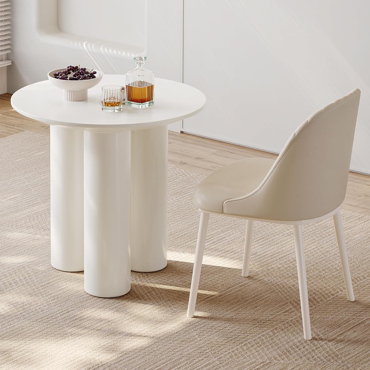 30" Kitchen Dining Table with 3 Powerful Support Legs, Modern Dining Room Table with Cream Smooth Surface and Round Edge