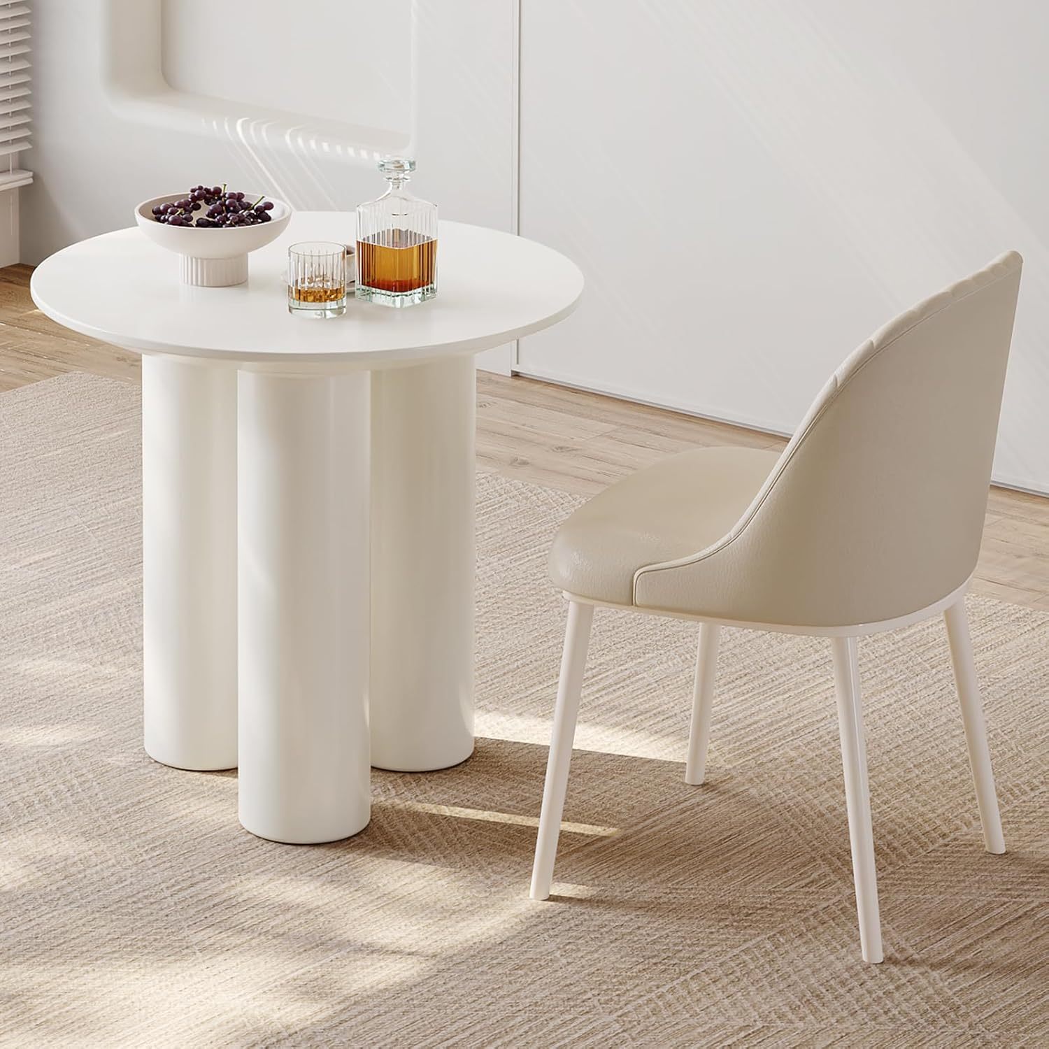 30" Kitchen Dining Table with 3 Powerful Support Legs, Modern Dining Room Table with Cream Smooth Surface and Round Edge