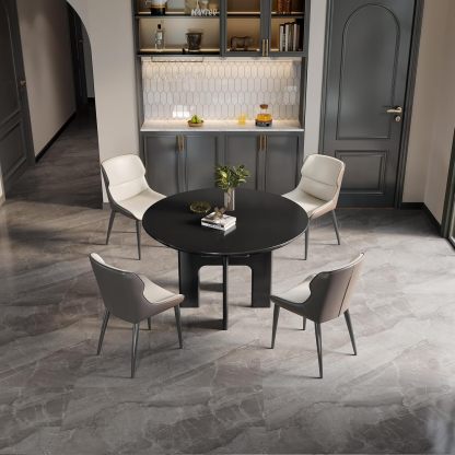 Round Dining Table Set for 4, Black Dining Room Table with 4 Chairs, Comfy Ergonomic Dining Chairs