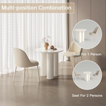 30" Kitchen Dining Table with 3 Powerful Support Legs, Modern Dining Room Table with Cream Smooth Surface and Round Edge