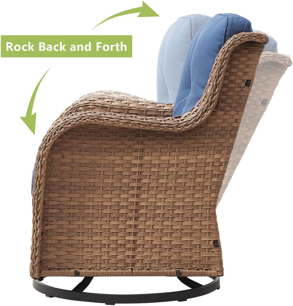 Patio Furniture 7 Pieces Outdoor Furniture Set PE Wicker Patio Couch with Swivel Rocker Chairs,Patio Ottomans,Outdoor Tables