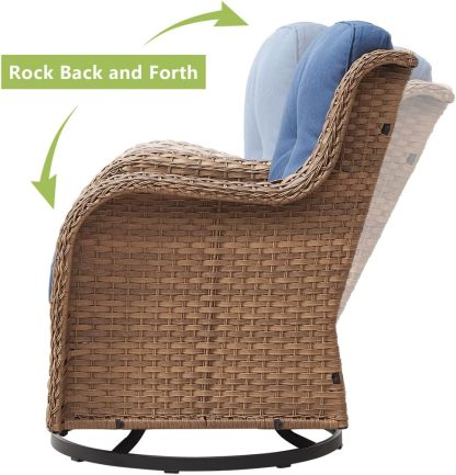 Patio Furniture 7 Pieces Outdoor Furniture Set PE Wicker Patio Couch with Swivel Rocker Chairs,Patio Ottomans,Outdoor Tables