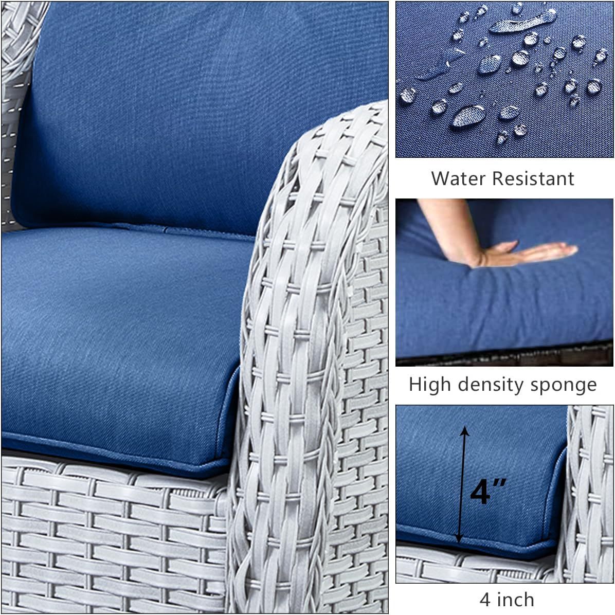 6 Pieces Outdoor Patio Furniture Set Wicker Swivel Patio Chairs with Ottomans 2 Seater