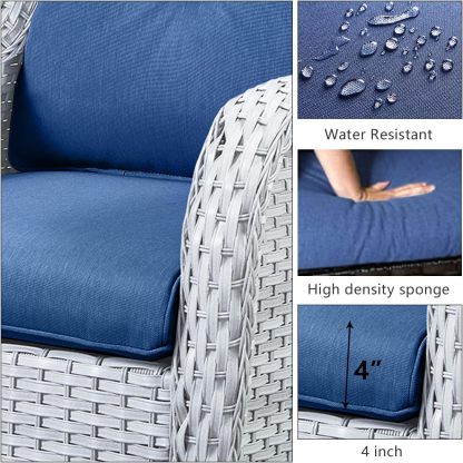 6 Pieces Outdoor Patio Furniture Set Wicker Swivel Patio Chairs with Ottomans 2 Seater