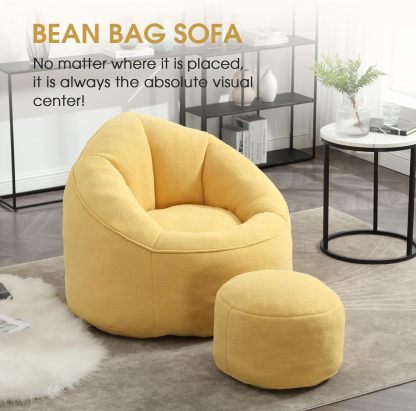 Bean Bag Chair for Adult, Microfiber Upholstered Bean Bag Sofa with Petal Back, Shell-Shaped Beanbag Chair with Footstool