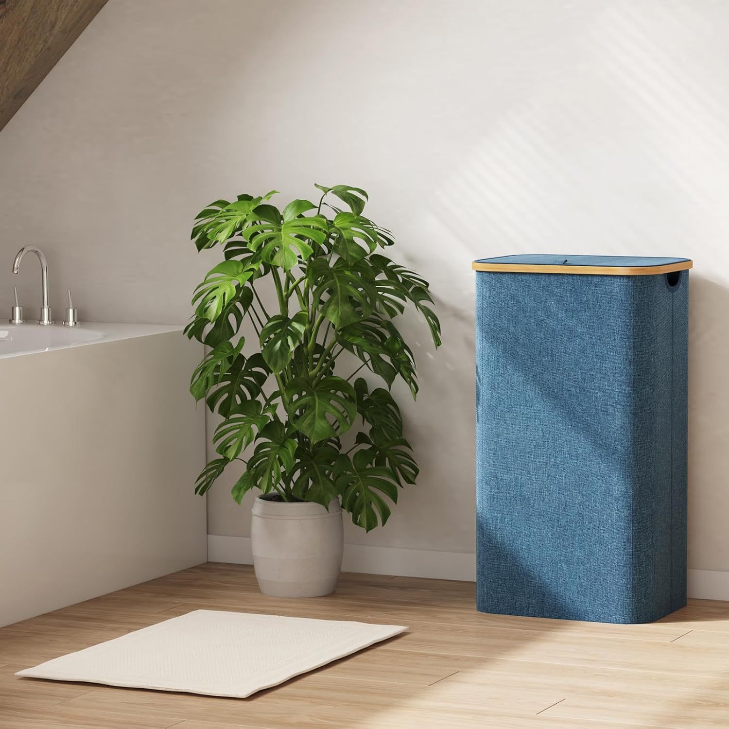 100L Laundry Basket with Lid, Clothes Hampers for Laundry with Bamboo Handles and A Removable Laundry Bag