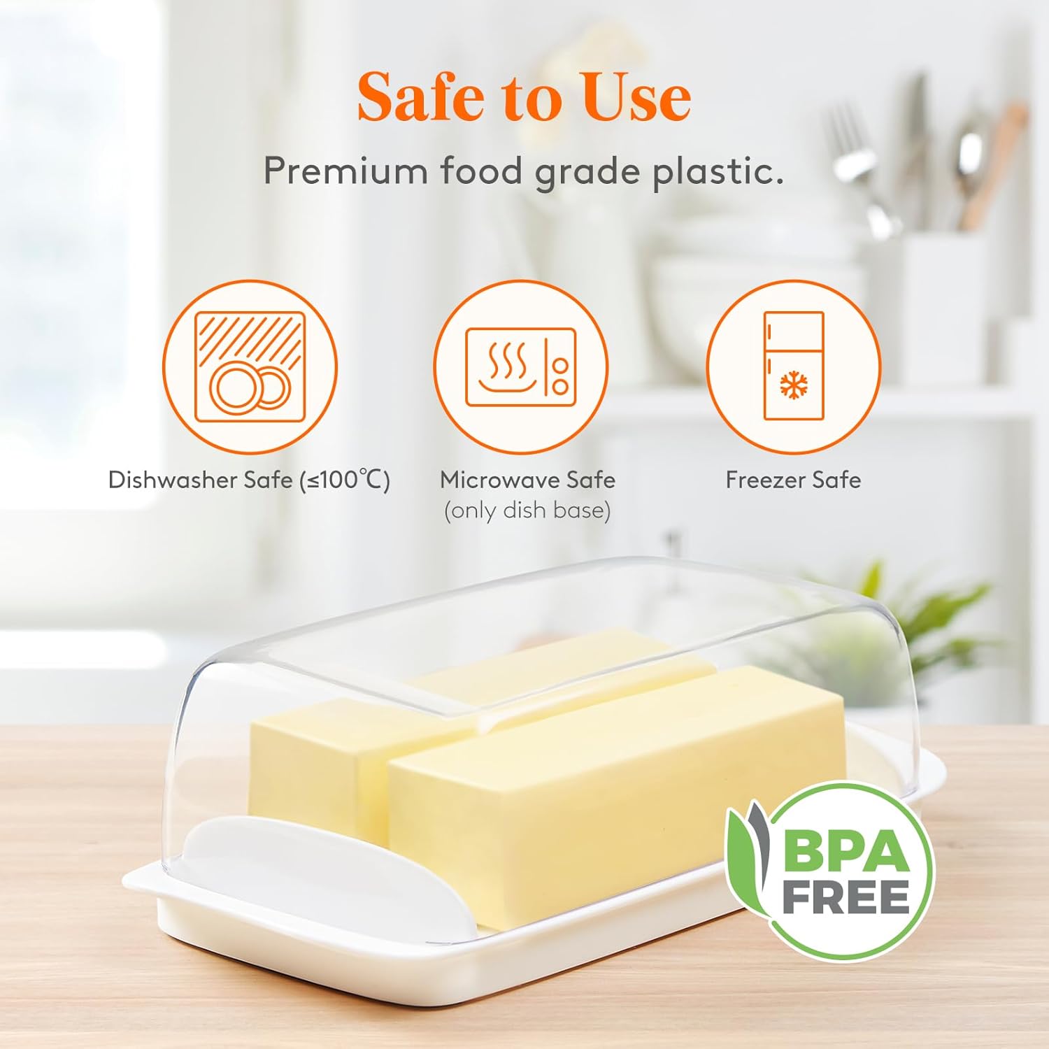 Butter Dish with Lid for Countertop, Extra Large Plastic Butter Holder Container with Handles&Markings in Kitchen Organization