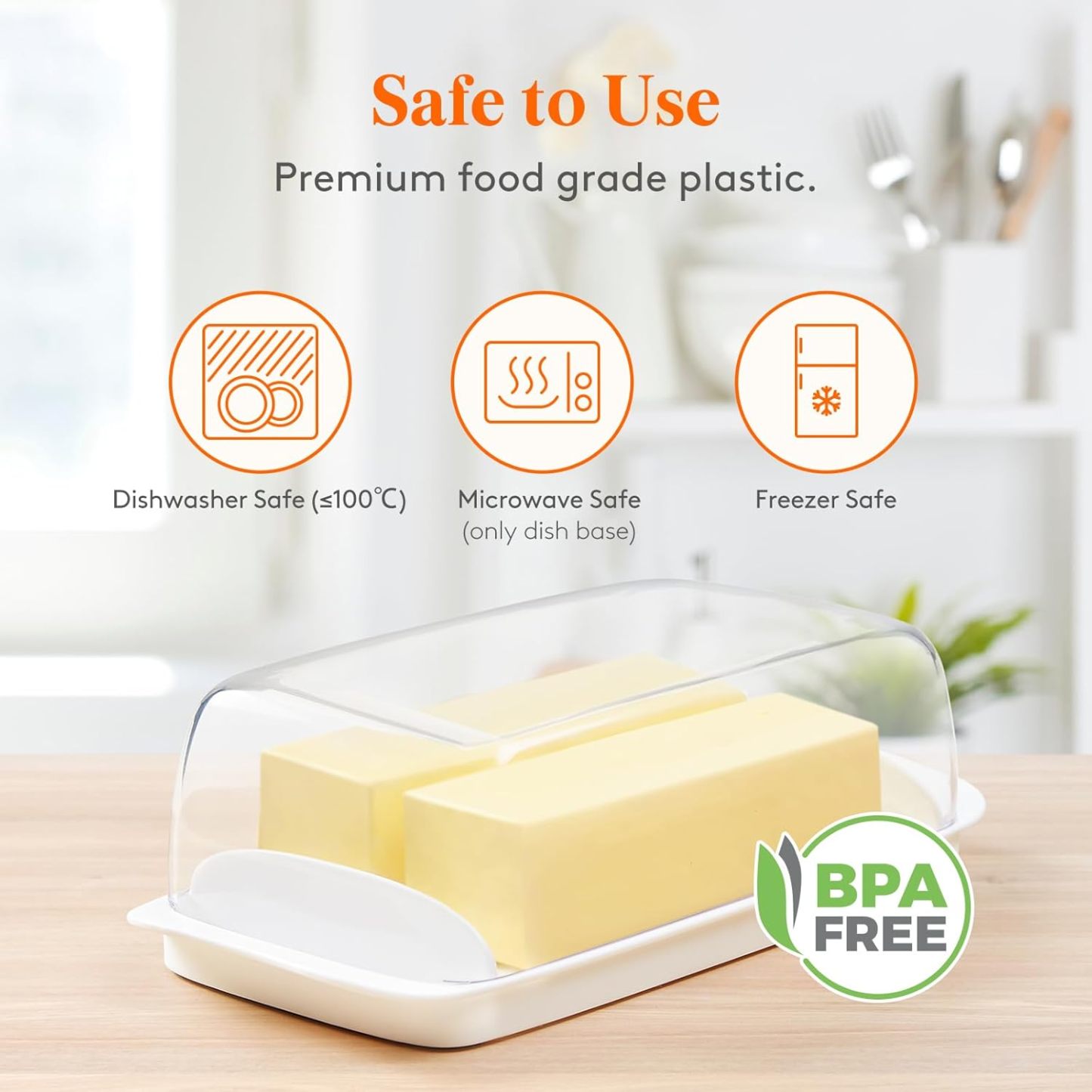 Butter Dish with Lid for Countertop, Extra Large Plastic Butter Holder Container with Handles&Markings in Kitchen Organization