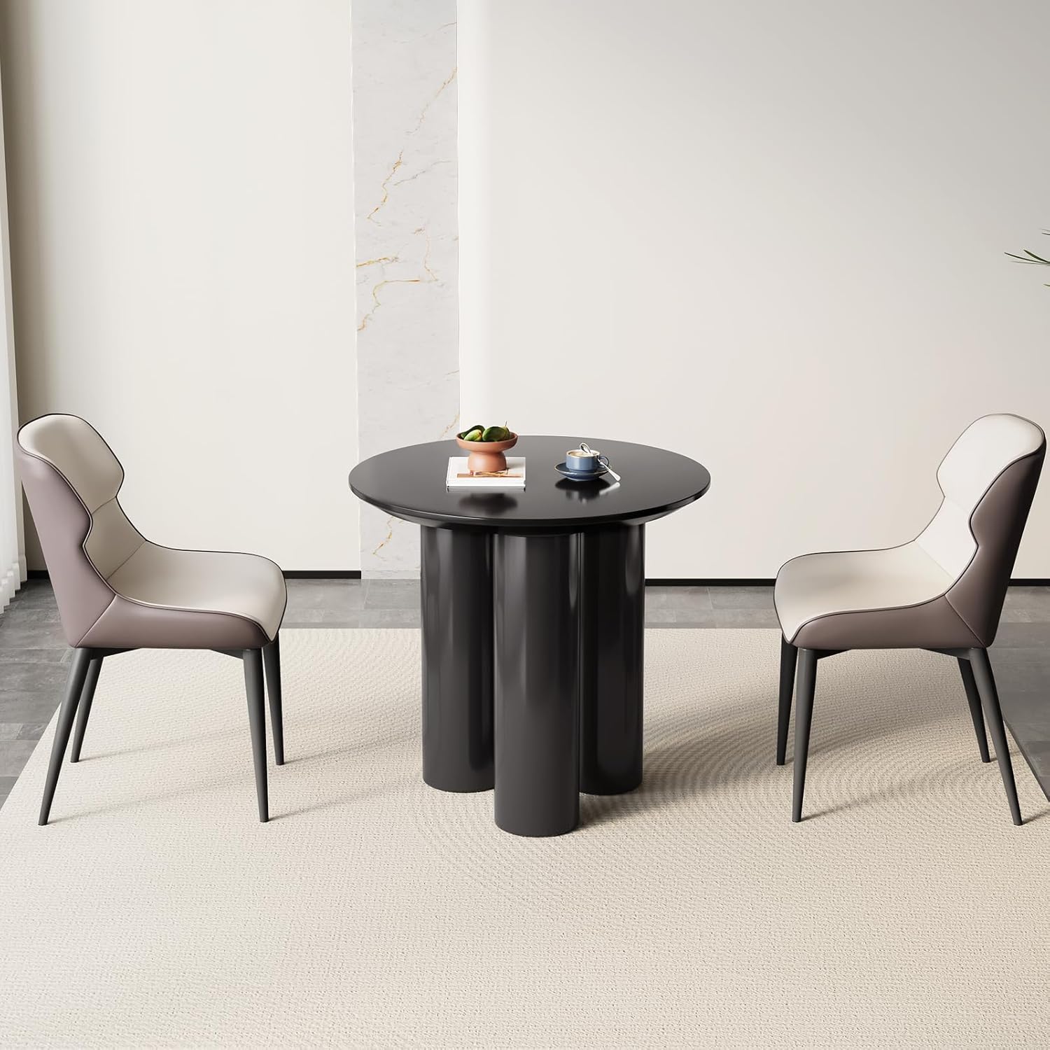 Black Round Kitchen Table for 2, 31.5" Small Modern Dining Room Table wtih 3 Sturdy Legs, 2 Seat Round Dining Table