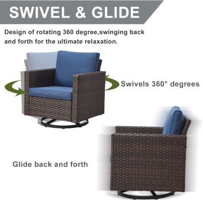 7 Pieces Patio Furniture,Outdoor Modular Sectional Couch Swivel Rocking Chairs with Ottomans,All Weather PE Wicker Patio Conversation Sets for Garden Porch Backyard