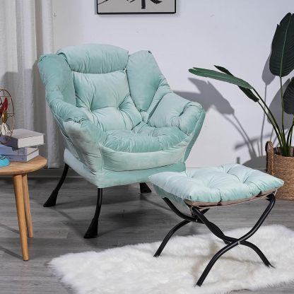 Polyester Upholstered Accent Chair, Button Tufted Living Room Armchair with Footstool and Side Pocket