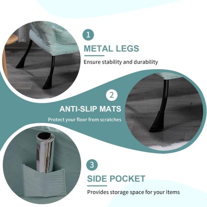 Polyester Upholstered Accent Chair, Button Tufted Living Room Armchair with Footstool and Side Pocket