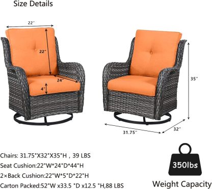 Outdoor Swivel Rocker Wicker Patio Chairs Set of 2