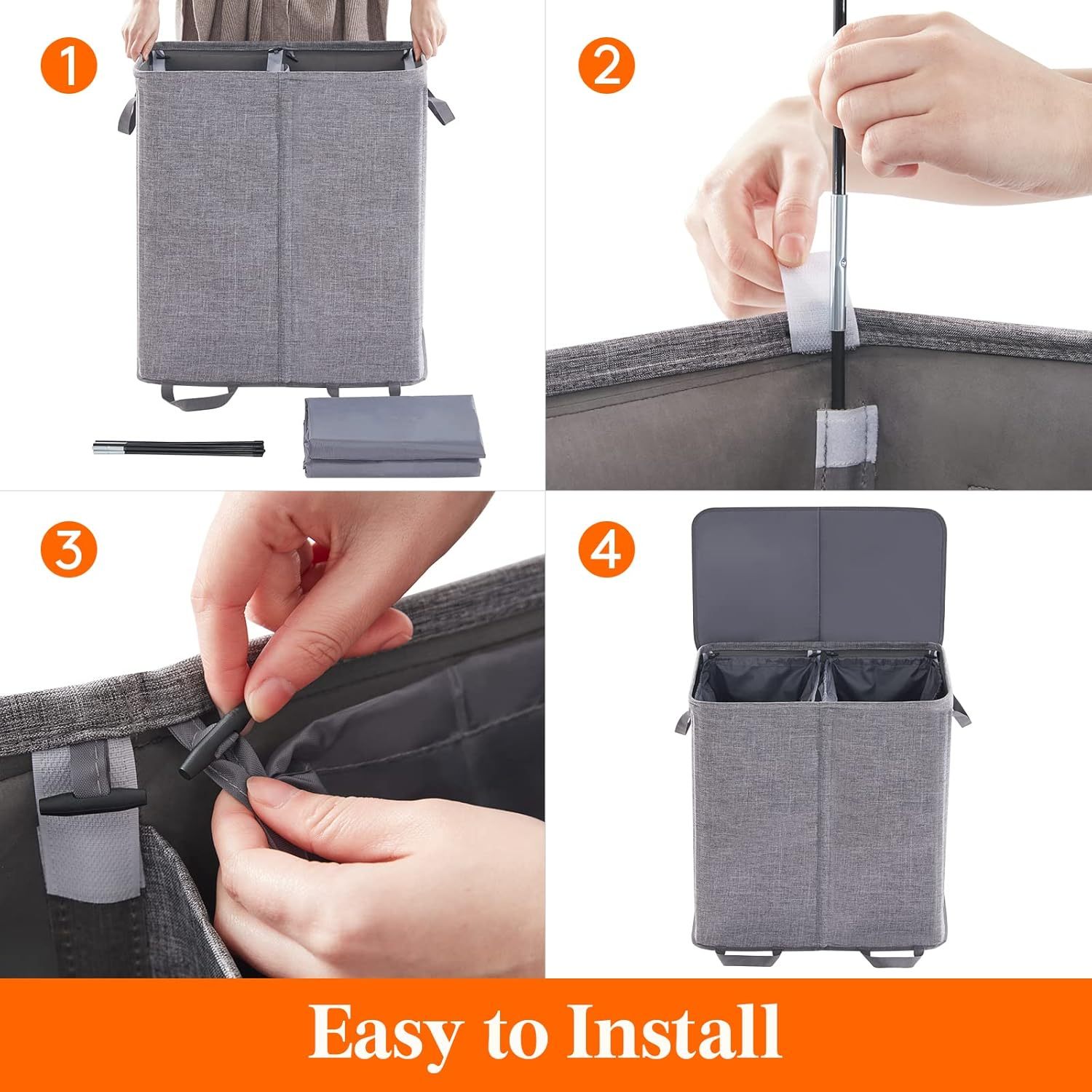 Double Laundry Hamper with Lid and Removable Laundry Bags, Large Collapsible 2 Dividers Dirty Clothes Basket with Handles