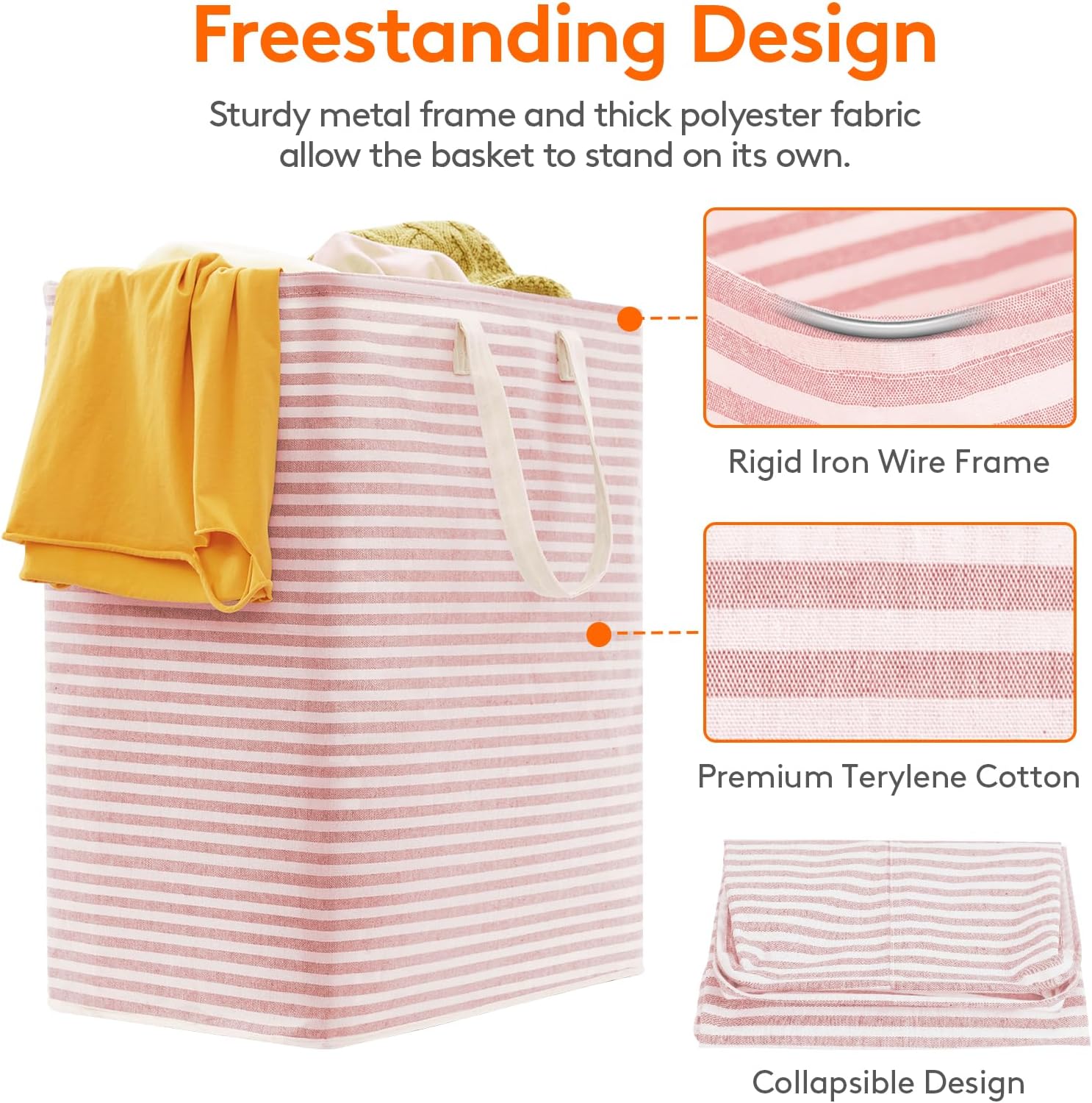 2 Pack Laundry Hamper Large Collapsible Laundry Basket, Freestanding Waterproof Cloth Hamper with Easy Carry Handles in Laundry Room