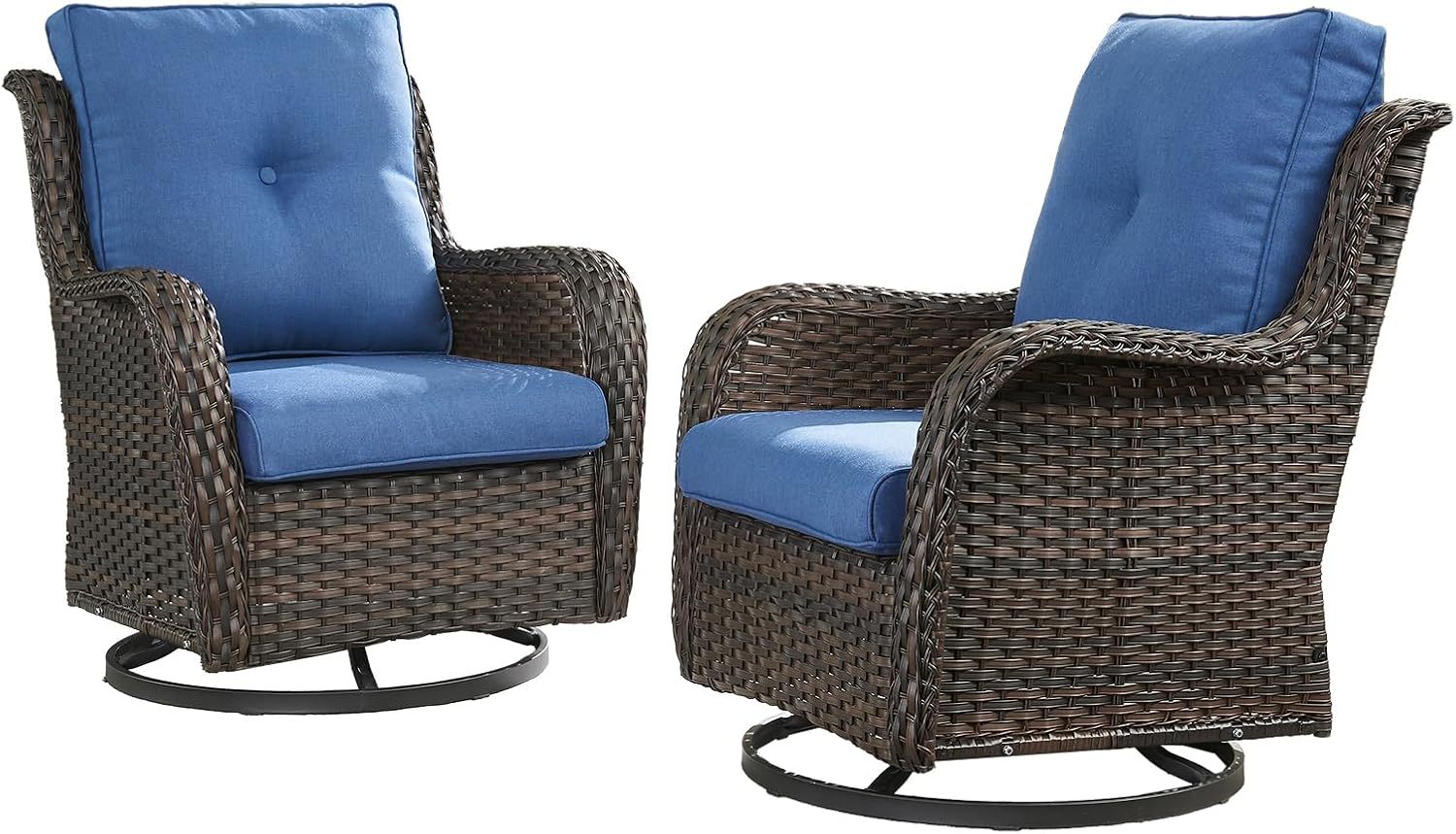 Outdoor Swivel Rocker Wicker Patio Chairs Set of 2