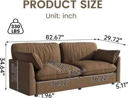 82.67" Large Sofa Couches for Living Room,Comfy Loveseat Couch with 26.77" Deep Seat & Comfy Cushion, 2 Pillows & Armsrest