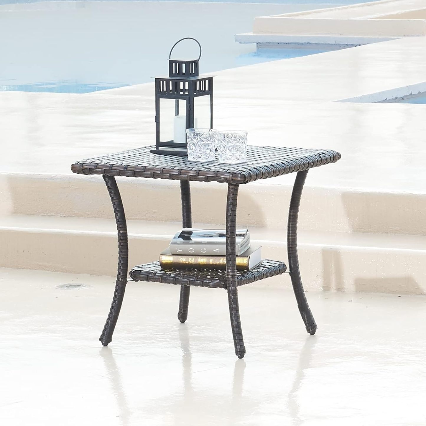 Wicker Patio Coffee Table,Rattan Outdoor Coffee Table with 2-Layer Storage Furniture Tables for Garden,Porch,Backyard