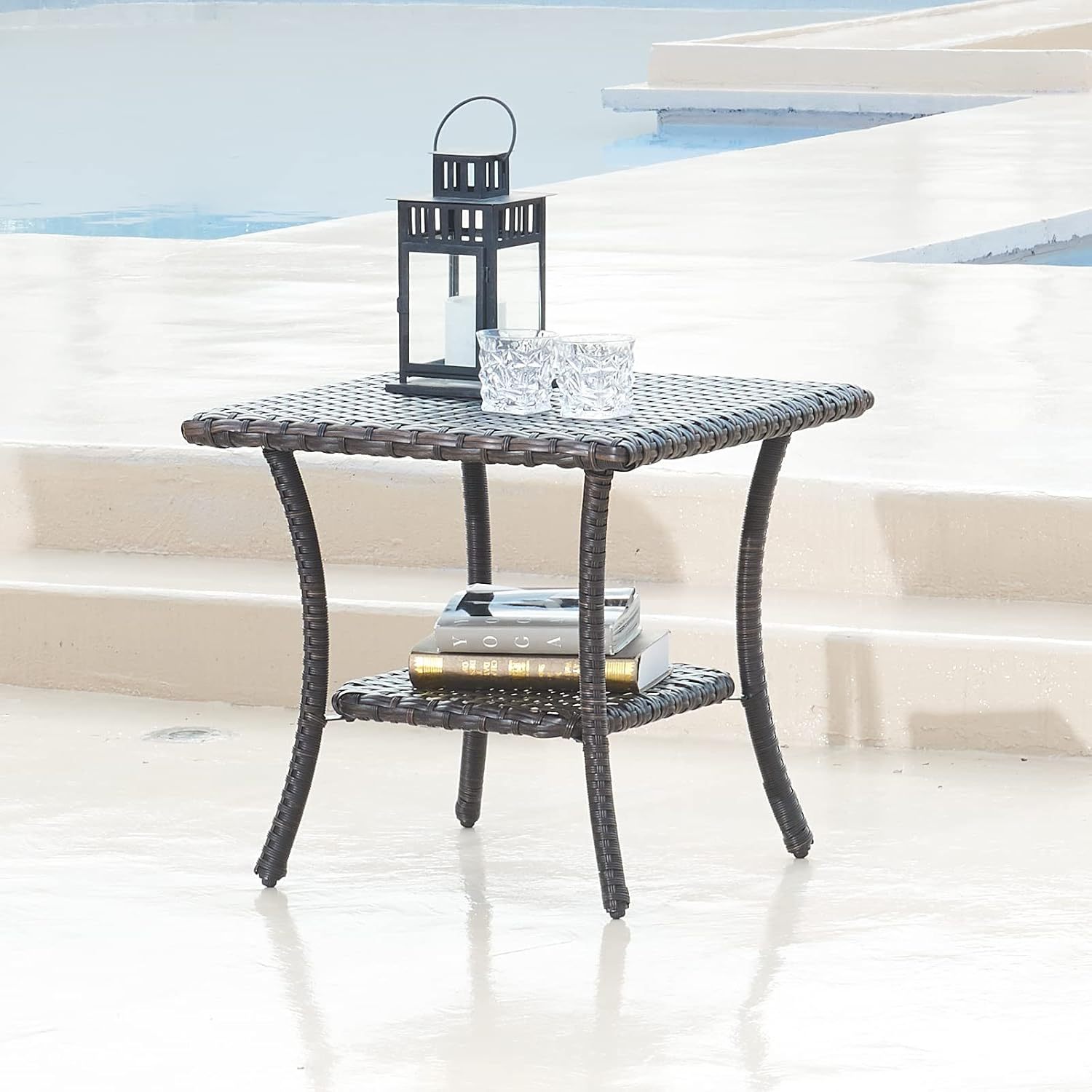 Wicker Patio Coffee Table,Rattan Outdoor Coffee Table with 2-Layer Storage Furniture Tables for Garden,Porch,Backyard