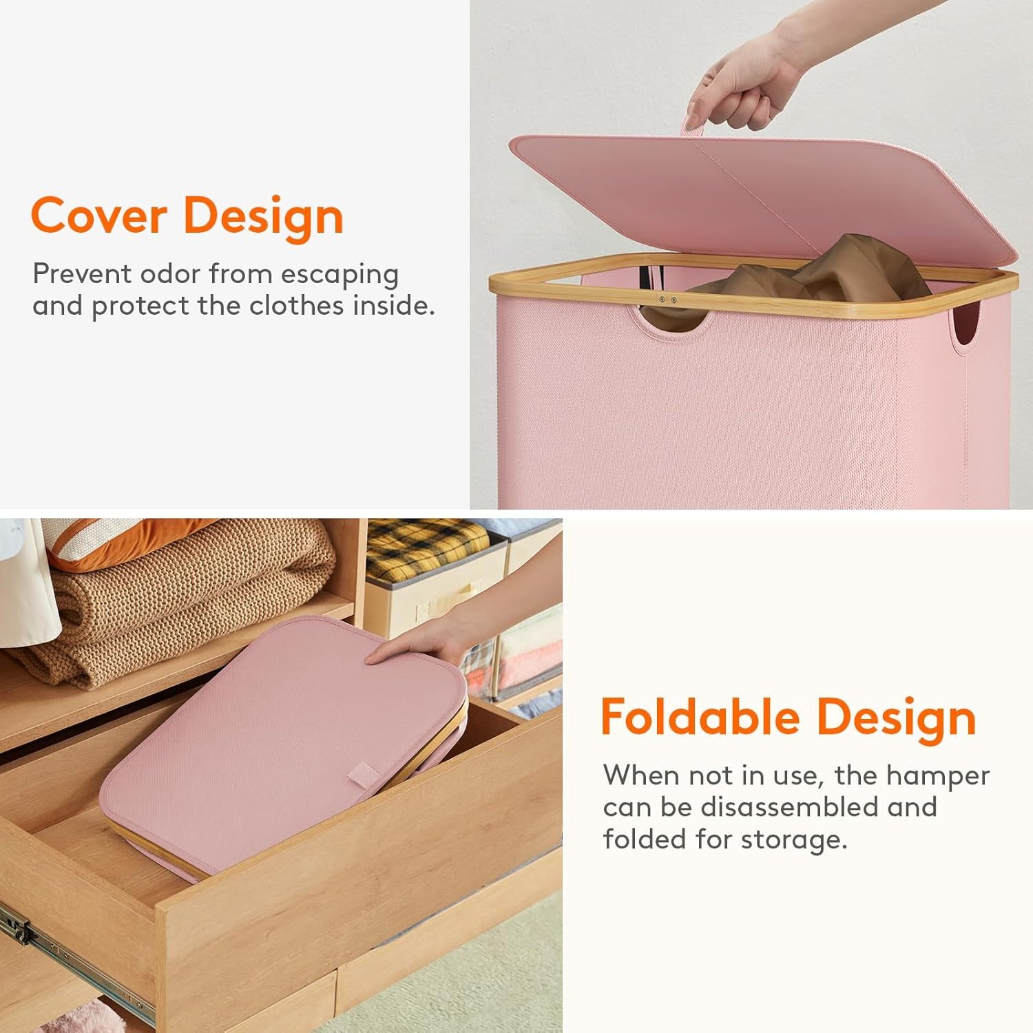 150L Laundry Basket with Lid, Clothes Hampers for Laundry with Bamboo Handles and 2 Removable Laundry Bags