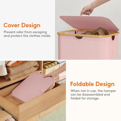 150L Laundry Basket with Lid, Clothes Hampers for Laundry with Bamboo Handles and 2 Removable Laundry Bags