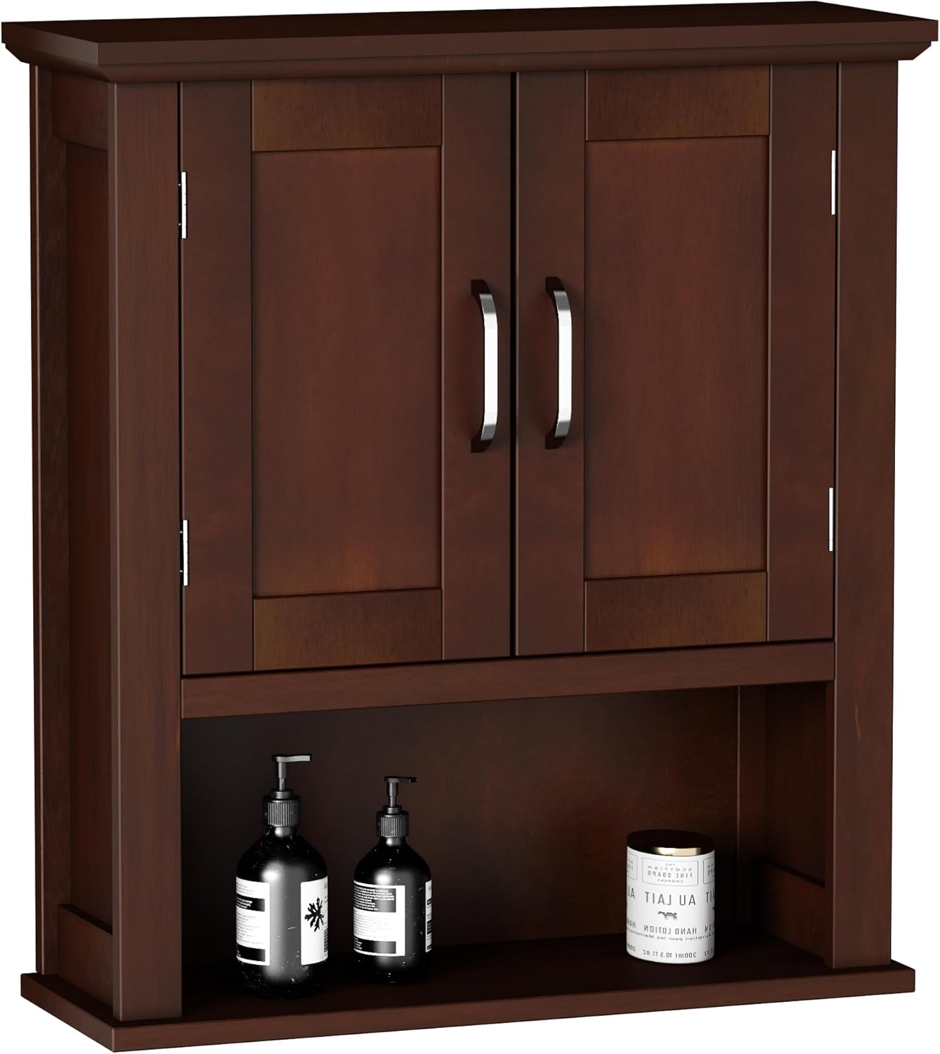 Wood Wall Cabinet with Doors, Medicine Cabinet with Adjustable Shelves Over The Toilet