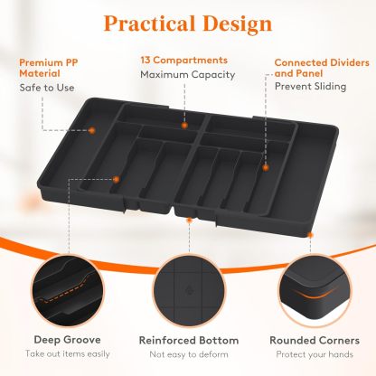 Large Silverware Drawer Organizer, Expandable From 21 to 36 Inches, BPA Free Plastic Utensil Tray for Kitchen